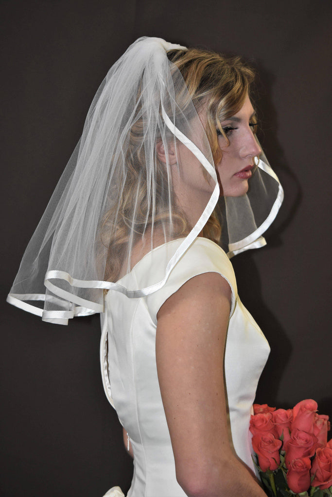 Shoulder Veil with 3/8" Folded Satin Trim - WeddingVeil.com
