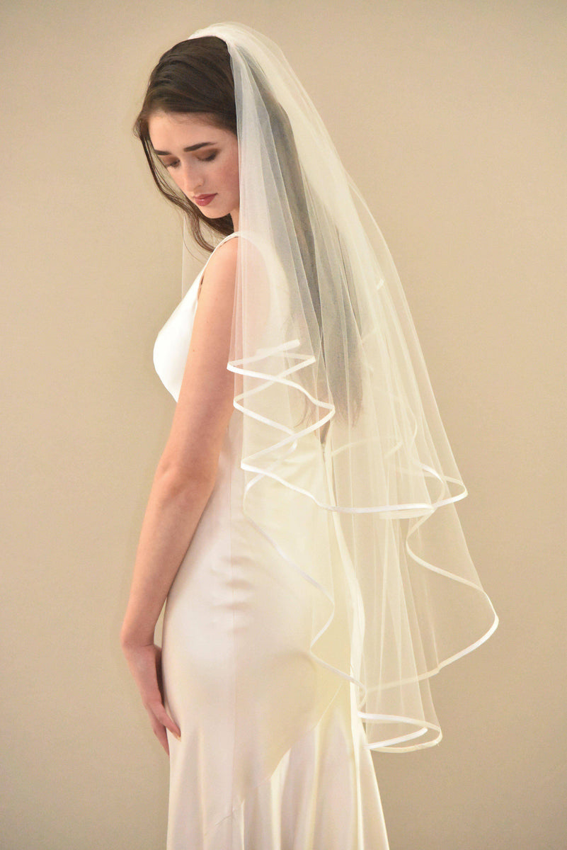 Two Layer Wedding Veils with Rounded Satin Cord Edge - Sandsational Sparkle