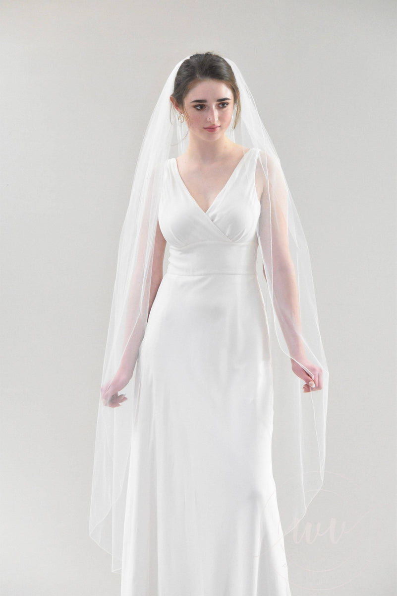 Classic Waltz Length Veil with Satin Edge | , White / 75 Inches / 108 Inches