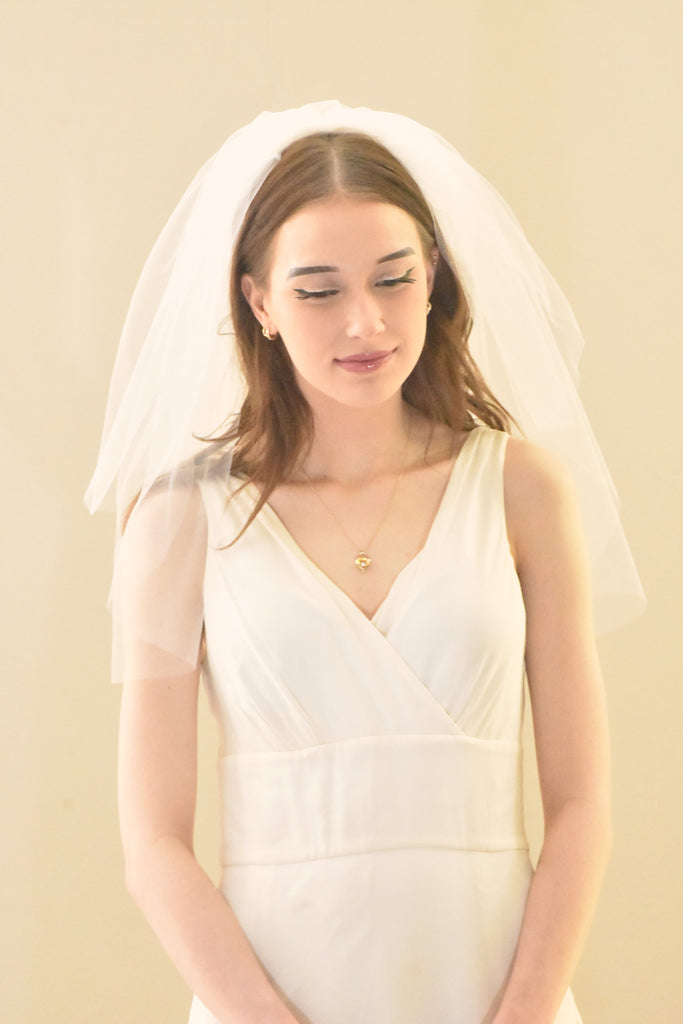 Modern Two Tier Short Wedding Veil with Blusher - WeddingVeil.com