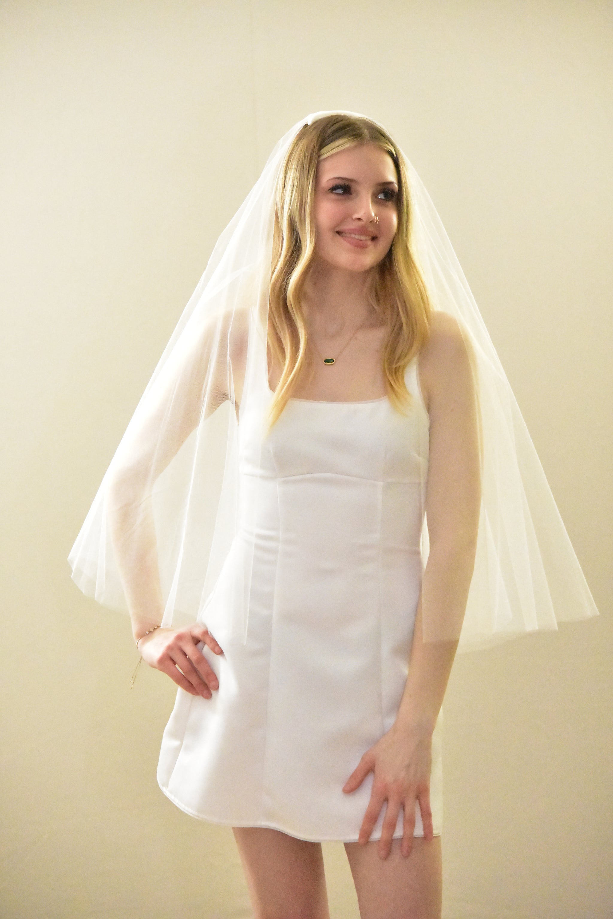 Simple Two Tier Veil - Elbow Veil with Blusher | WeddingVeil.com display picture 2