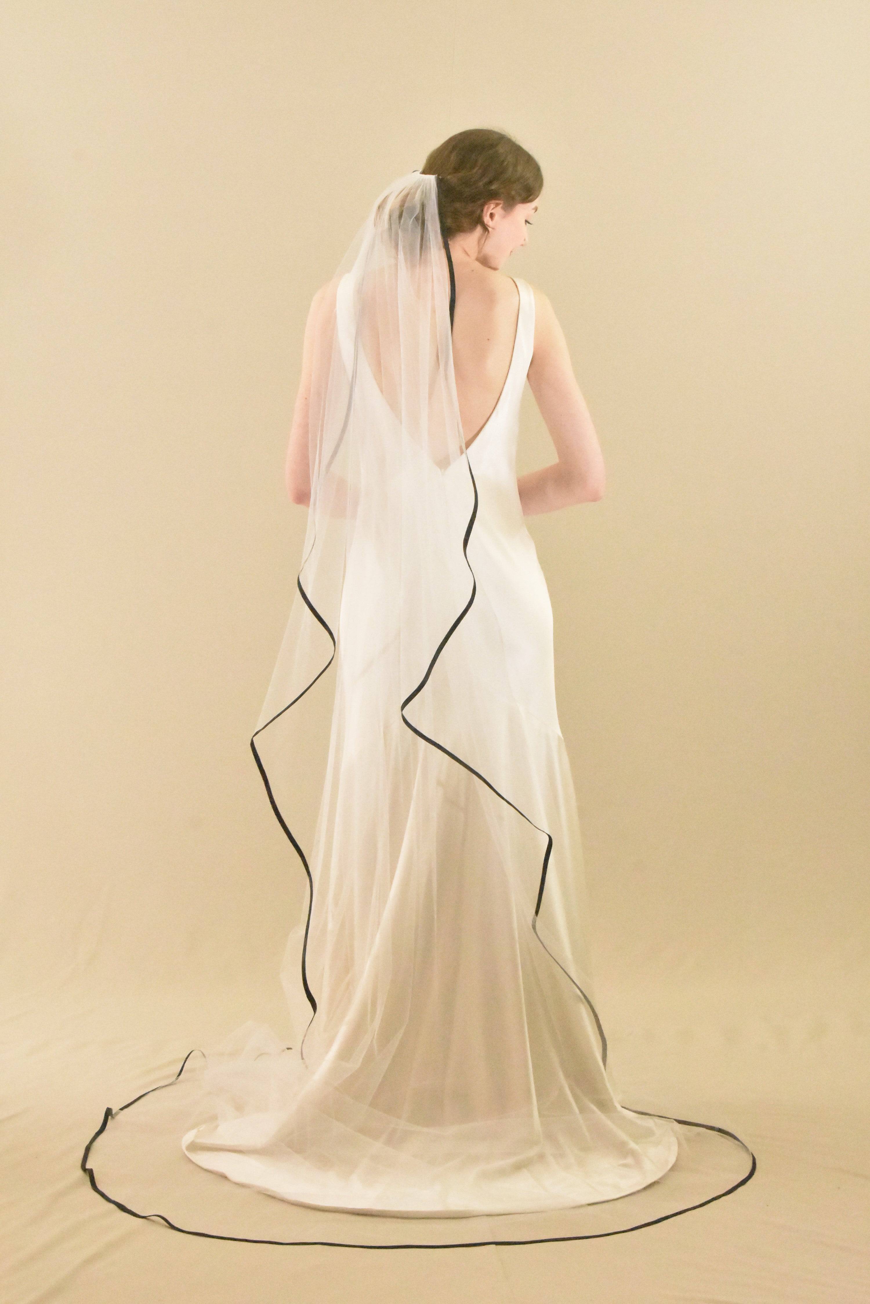 Angel Cut Cathedral Veil with Satin Trim - Black Cathedral Veil | WeddingVeil.com Off-white Angel Cut Cathedral Veil with Satin Trim - Black Cathedral Veil | WeddingVeil.com Off-white