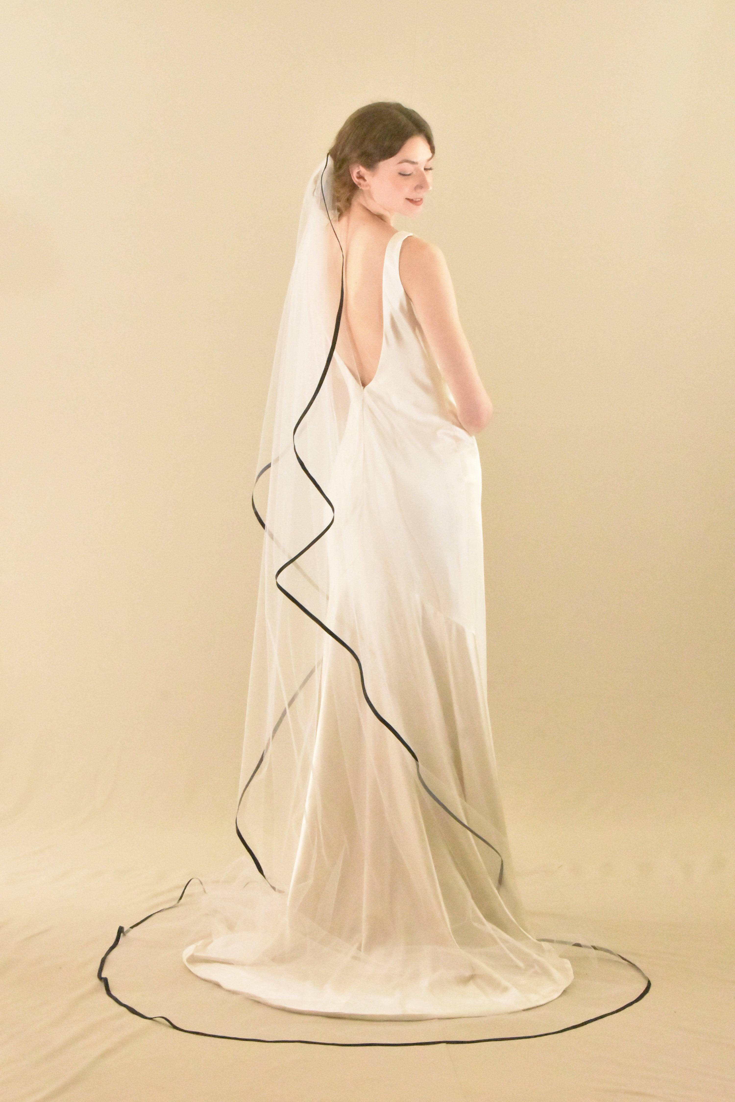 Angel Cut Cathedral Veil with Satin Trim - Black Cathedral Veil | WeddingVeil.com Off-white Angel Cut Cathedral Veil with Satin Trim - Black Cathedral Veil | WeddingVeil.com Off-white