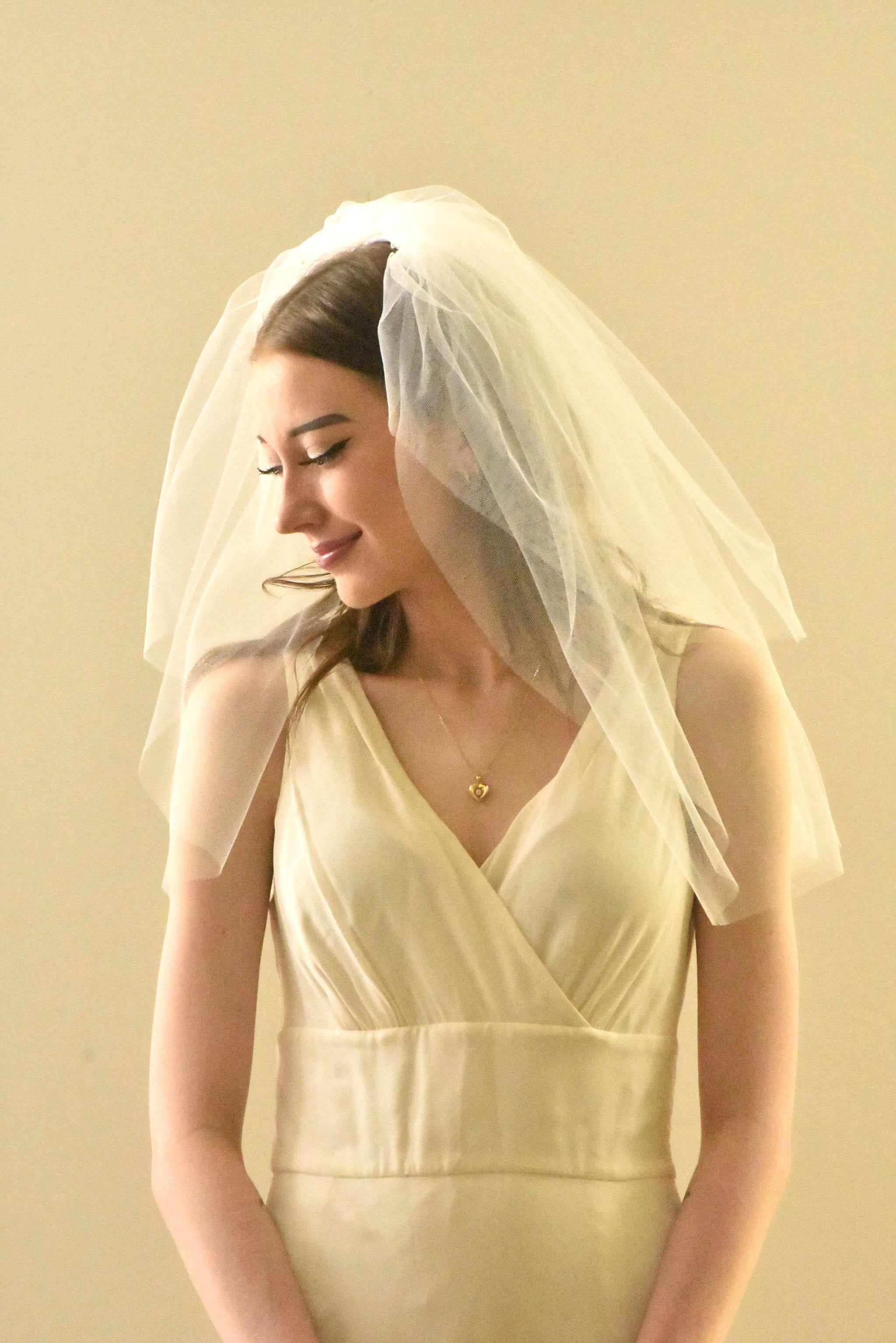 Two-Tier Short Pearl Wedding Veil Short bridal pearl veil, courthouse wedding - Whisper tulle  main image 2