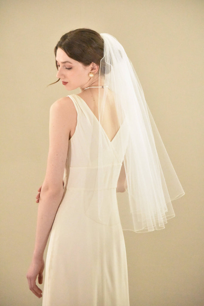 Straight Cut Full Volume Mid Length Veil with Pencil Edge - WeddingVeil.com