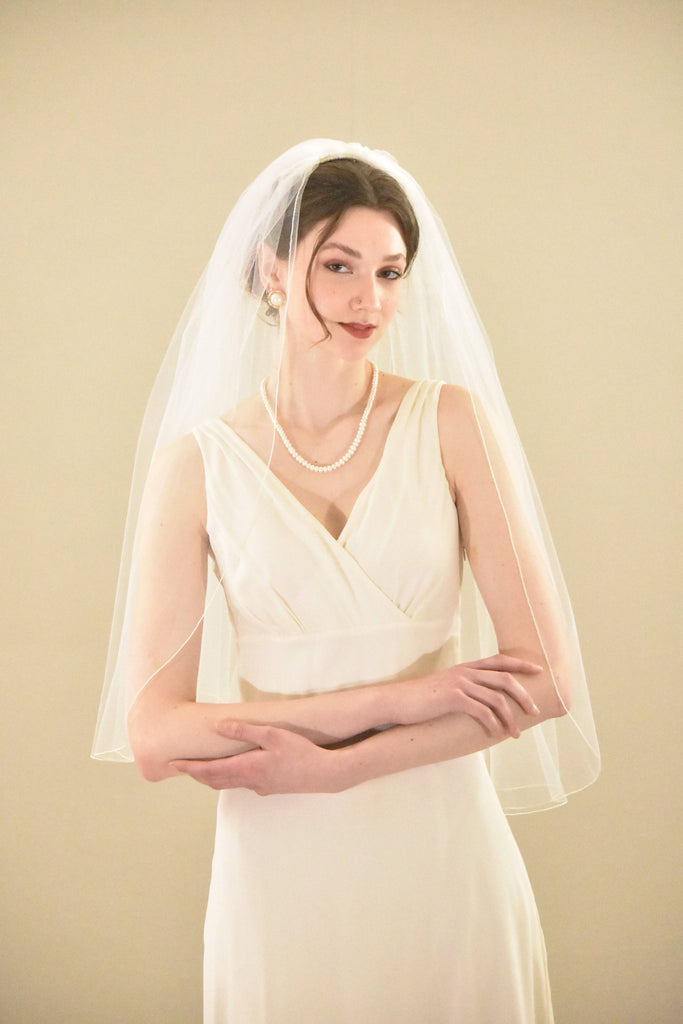 Straight Cut Full Volume Mid Length Veil with Pencil Edge - WeddingVeil.com