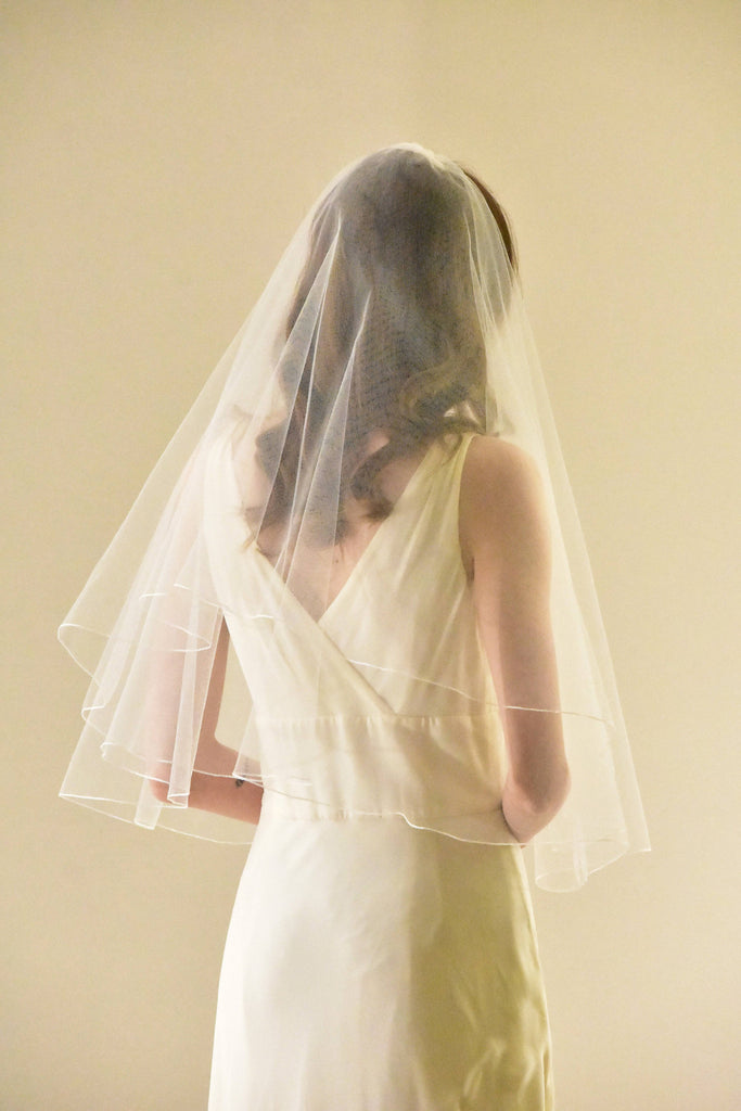 Two Tier Mid Length Veil with Pencil Edge - WeddingVeil.com