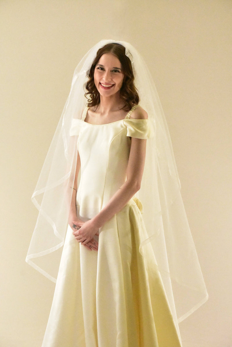 Waltz Length Cascading Veil with Organza Ribbon Edge | WeddingVeil.com