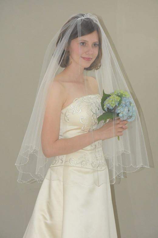 2-Tier Wedding Veil with Scalloped Beaded Edge - WeddingVeil.com