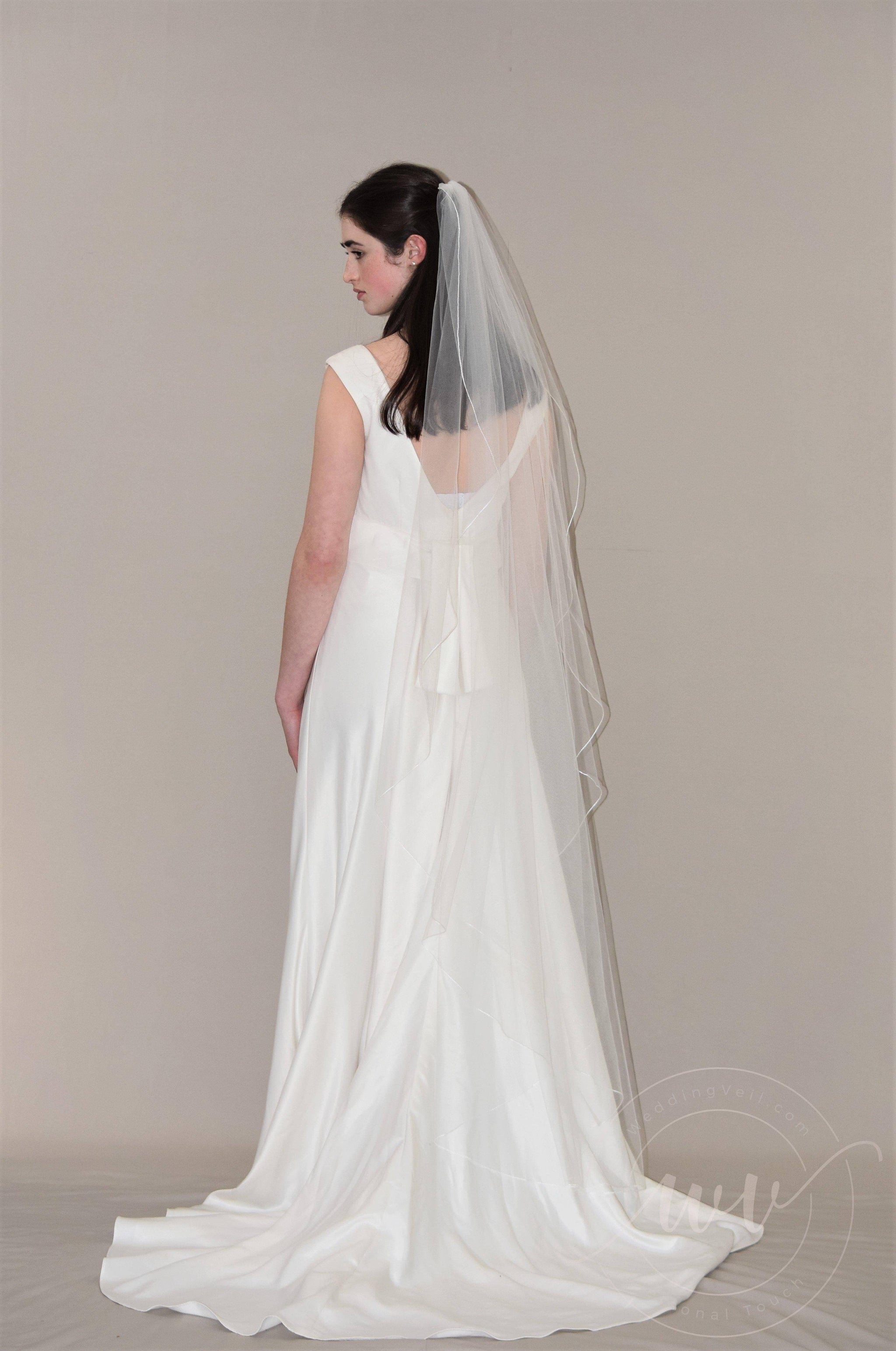 Angel Cut Waltz Length Veil with Pencil Edge | WeddingVeil.com