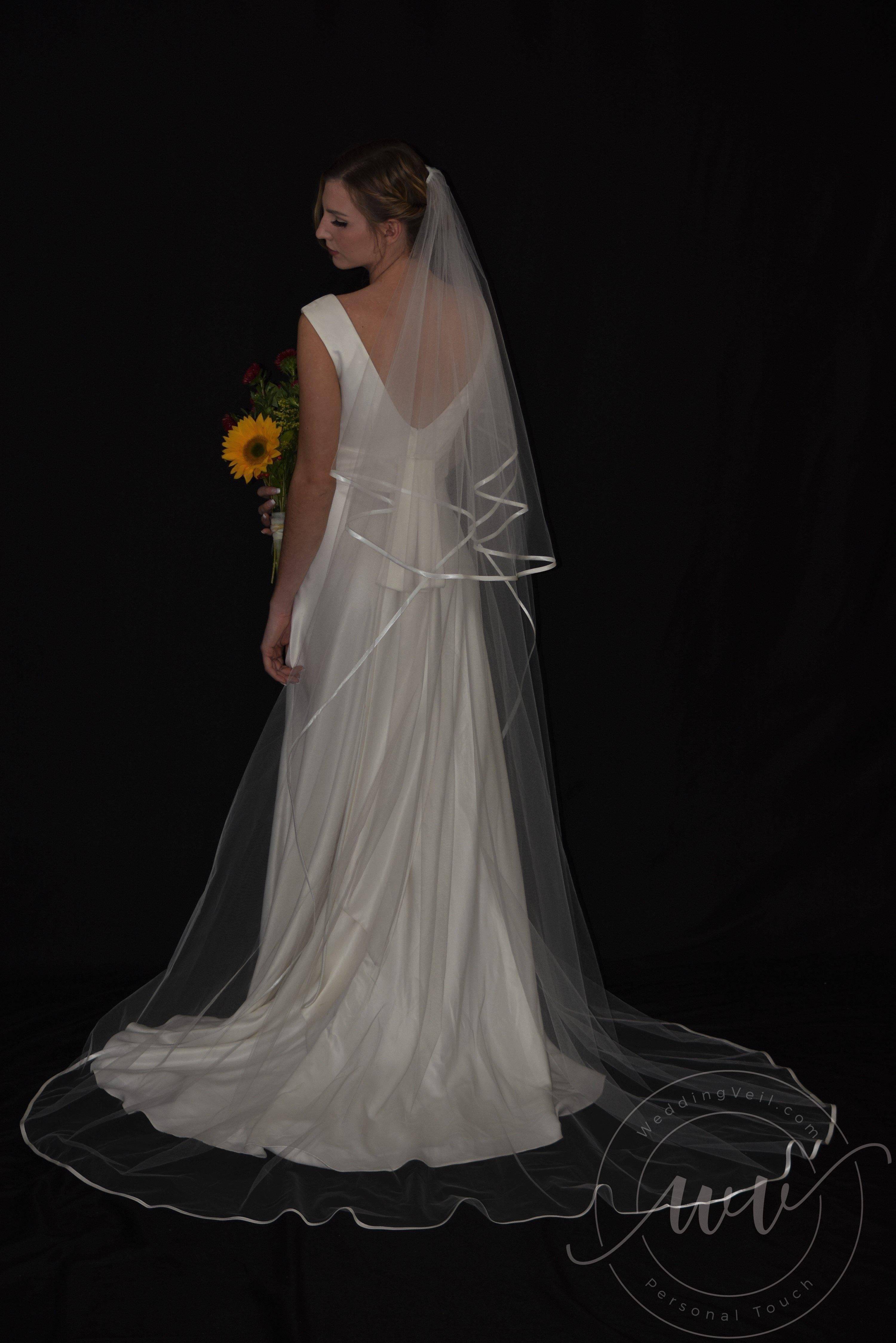 Cascading Two Tier Chapel/Cathedral Length Veil with 1/4 Satin Trim