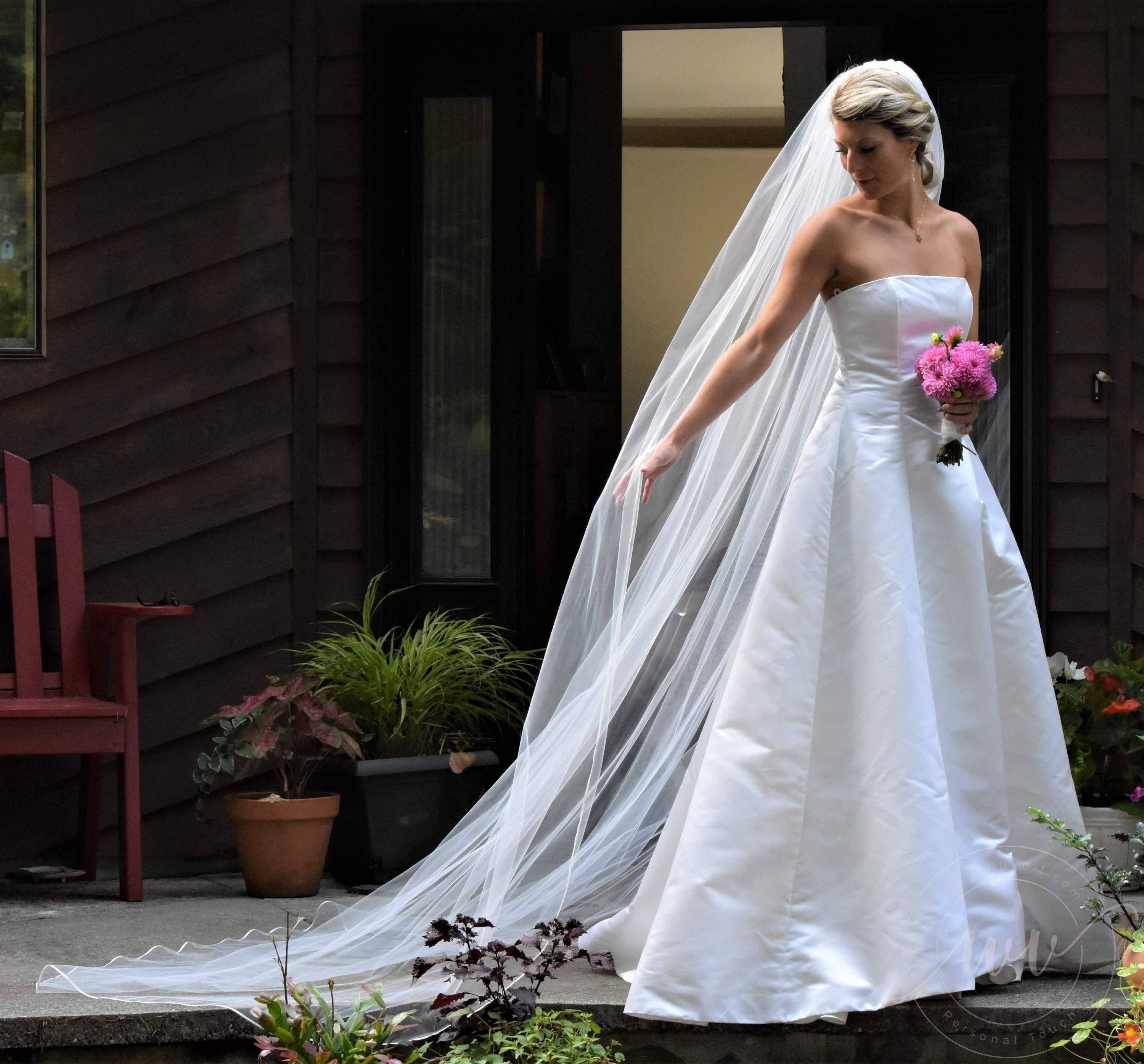 Cathedral Veil with 1/8" Satin Ribbon Trim | WeddingVeil.com, White / 108 Inches / 108 Inches Cathedral Veil with 1/8" Satin Ribbon Trim | WeddingVeil.com, White / 108 Inches / 108 Inches