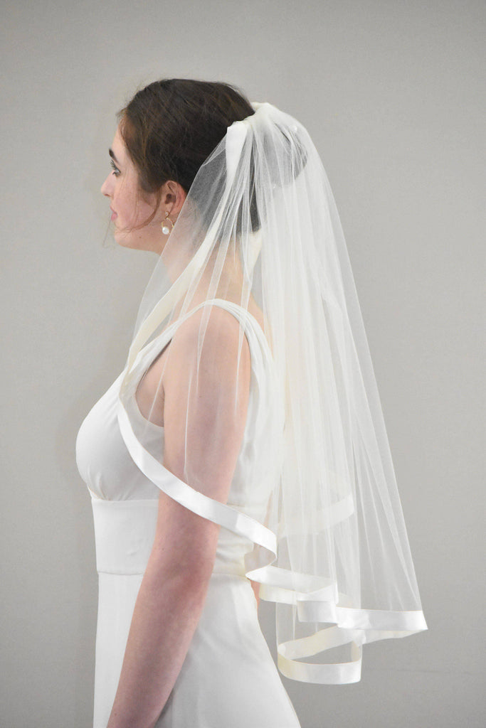 Classic Elbow Veil with Wide Satin Ribbon - WeddingVeil.com