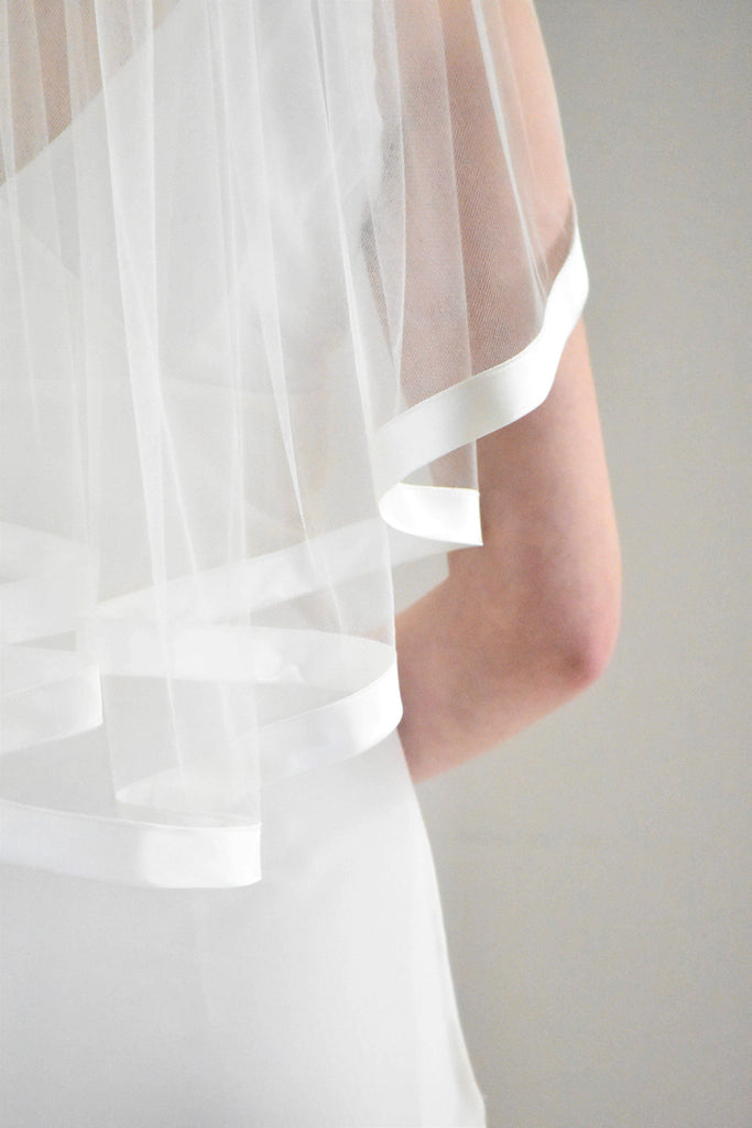 Classic Elbow Veil with Wide Satin Ribbon - WeddingVeil.com