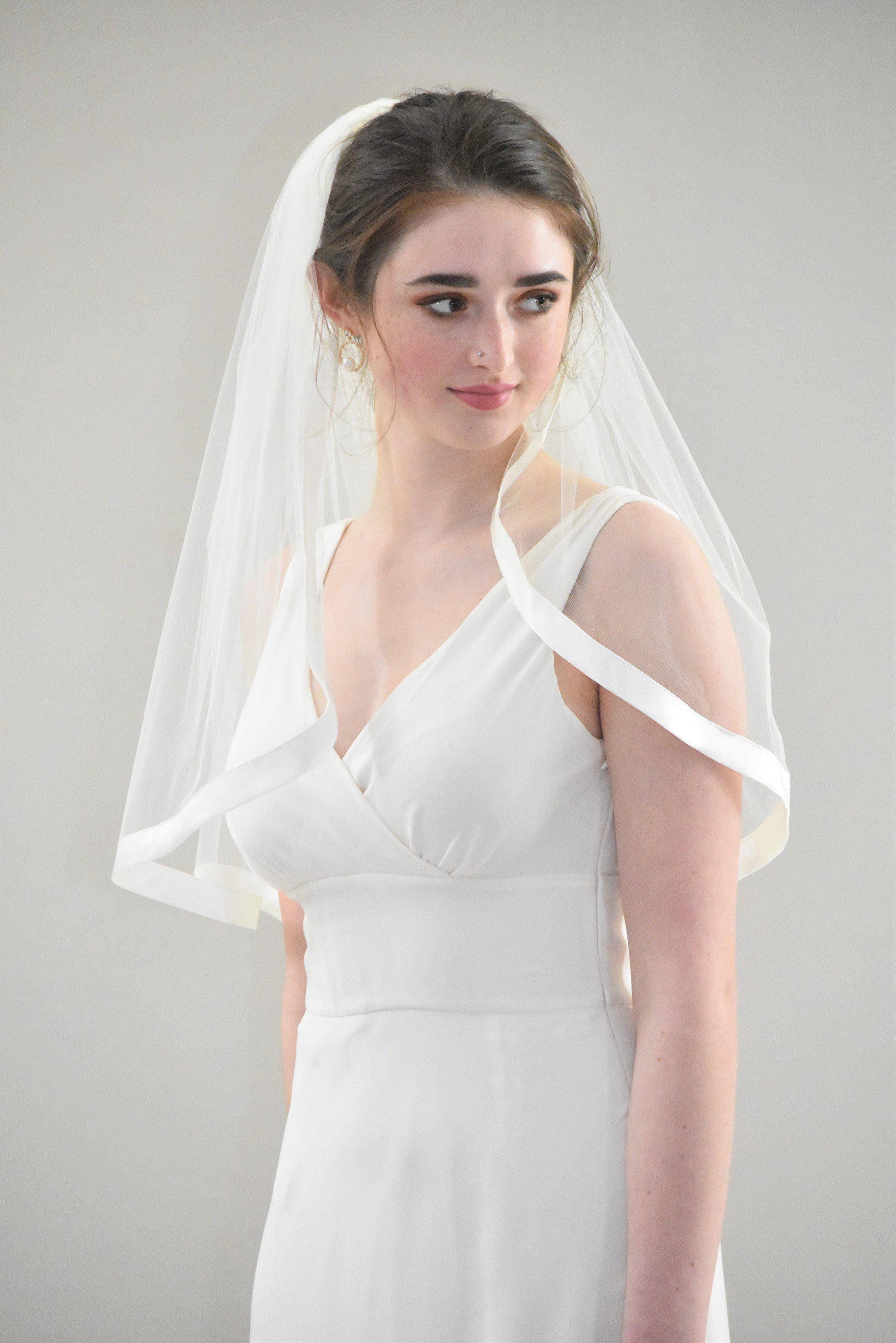 Classic Elbow Veil with Wide Satin Ribbon | WeddingVeil.com display picture 1