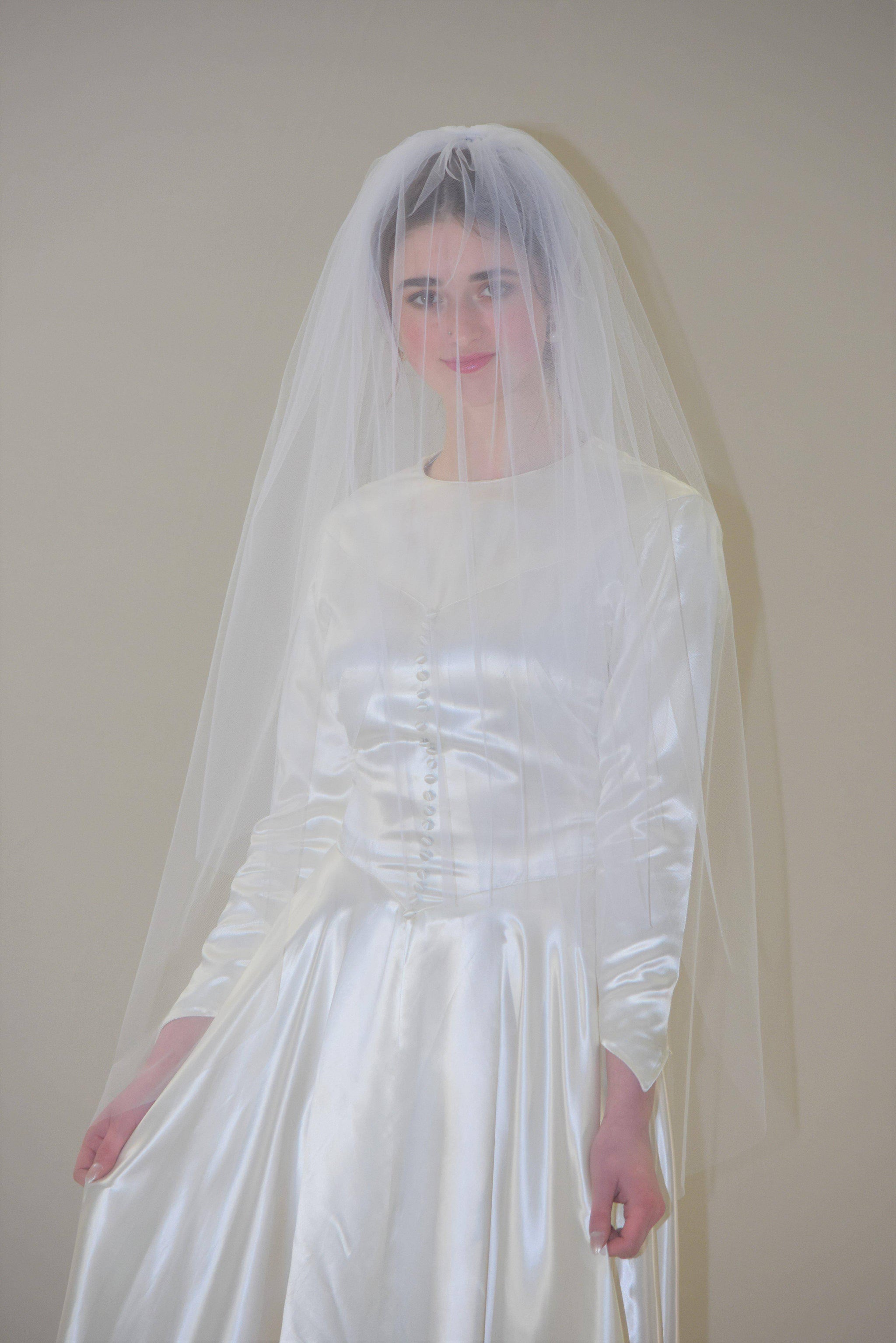Classic Two Tier Fingertip Veil with Blusher | WeddingVeil.com display picture 1