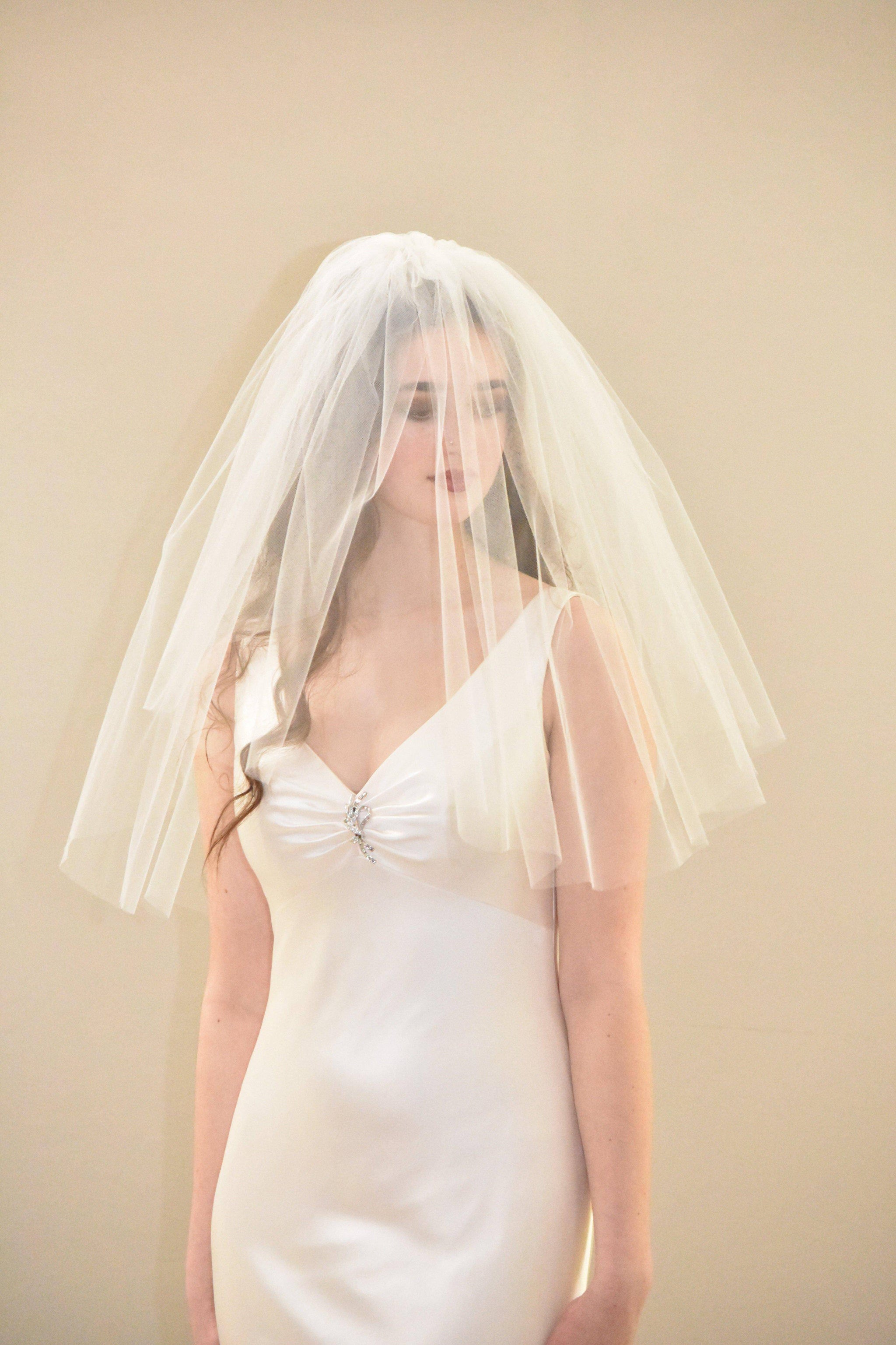 Modern Cut Edge Two Tier Mid Length Veil | WeddingVeil.com