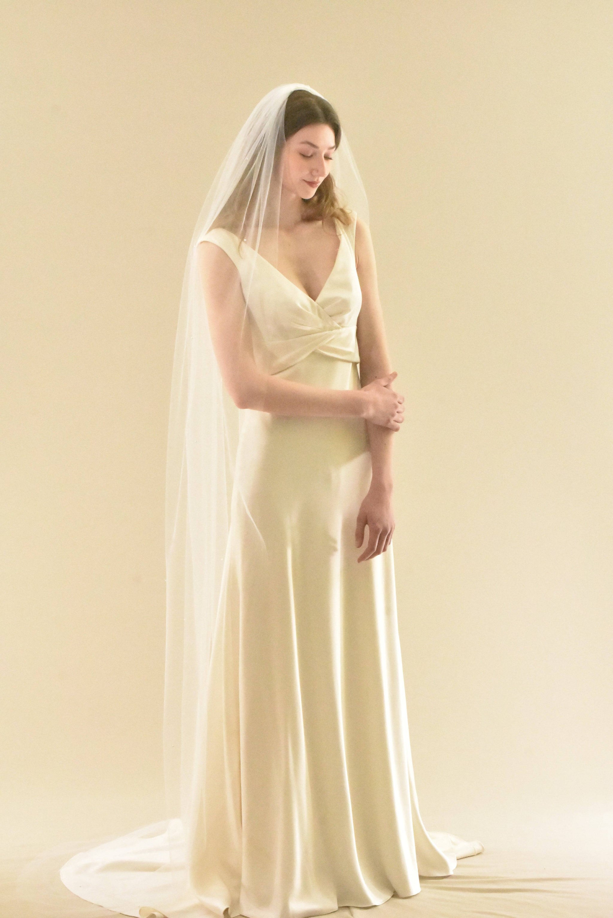 Pearl Embellished Chapel Length Veil | WeddingVeil.com