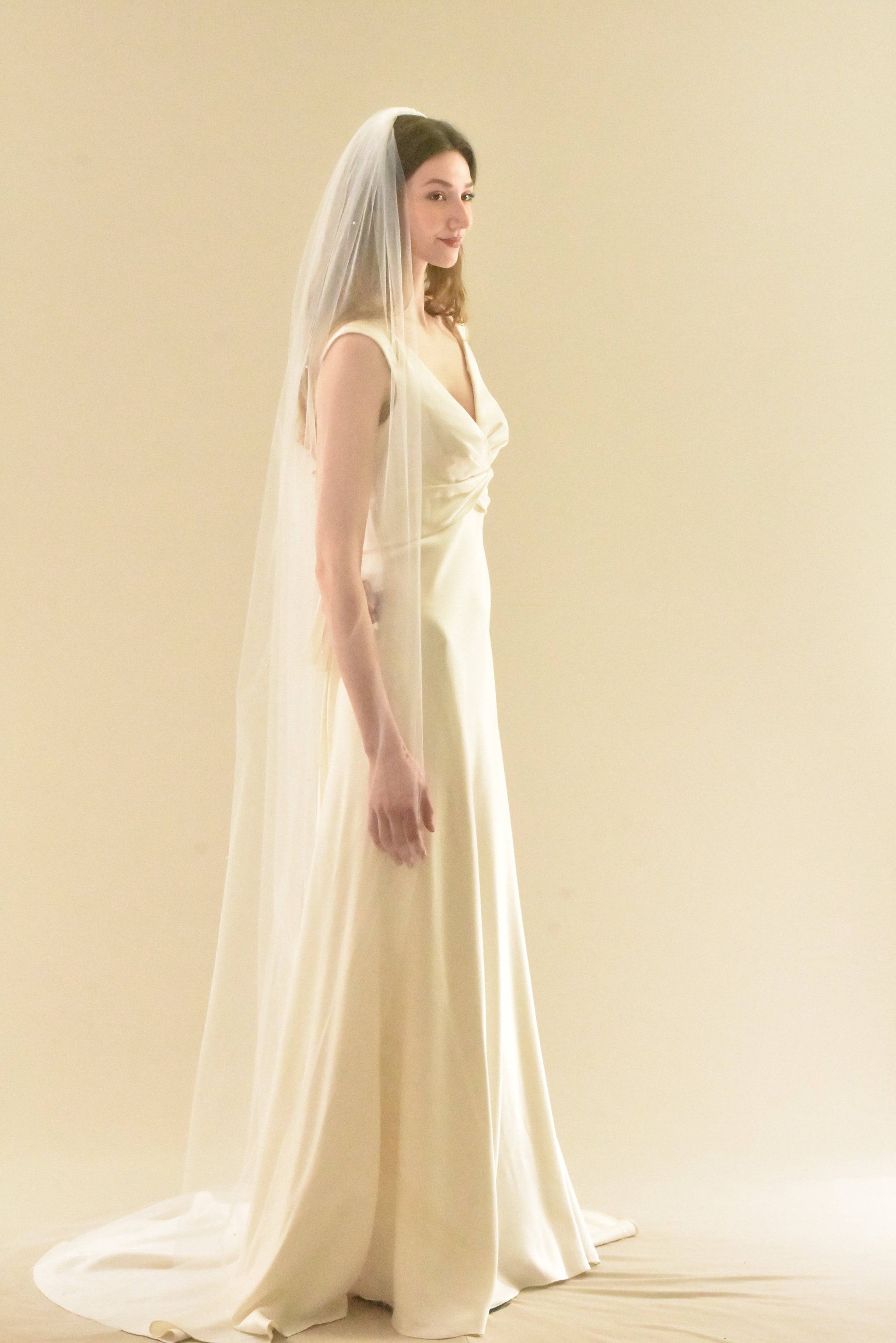 Cascading Pearl 90” Chapel Length Veil - Never Worn! Cascading Pearl Wedding Veil: Ivory Cathedral or Fingertip  main image 3