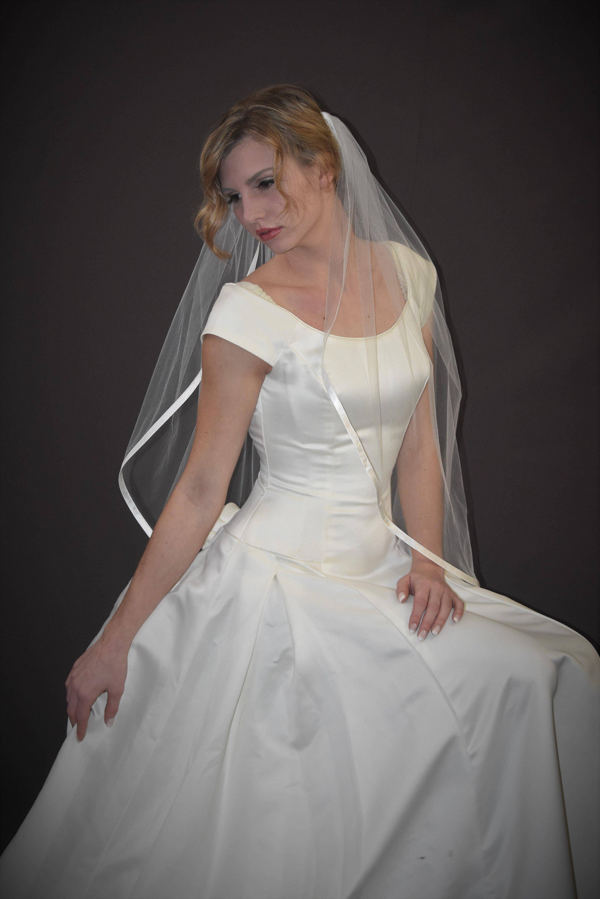 Symphony Bridal Fingertip Length Veil Classic Tulle Fingertip Veil main image 4