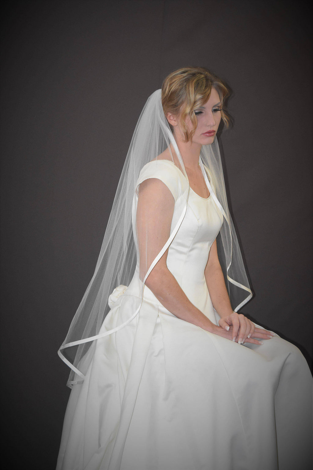 Fingertip Length Veil with 3/8" Satin Edge - WeddingVeil.com