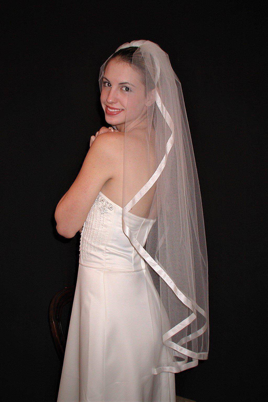 Fingertip Veil with 5/8" Satin Trim - WeddingVeil.com