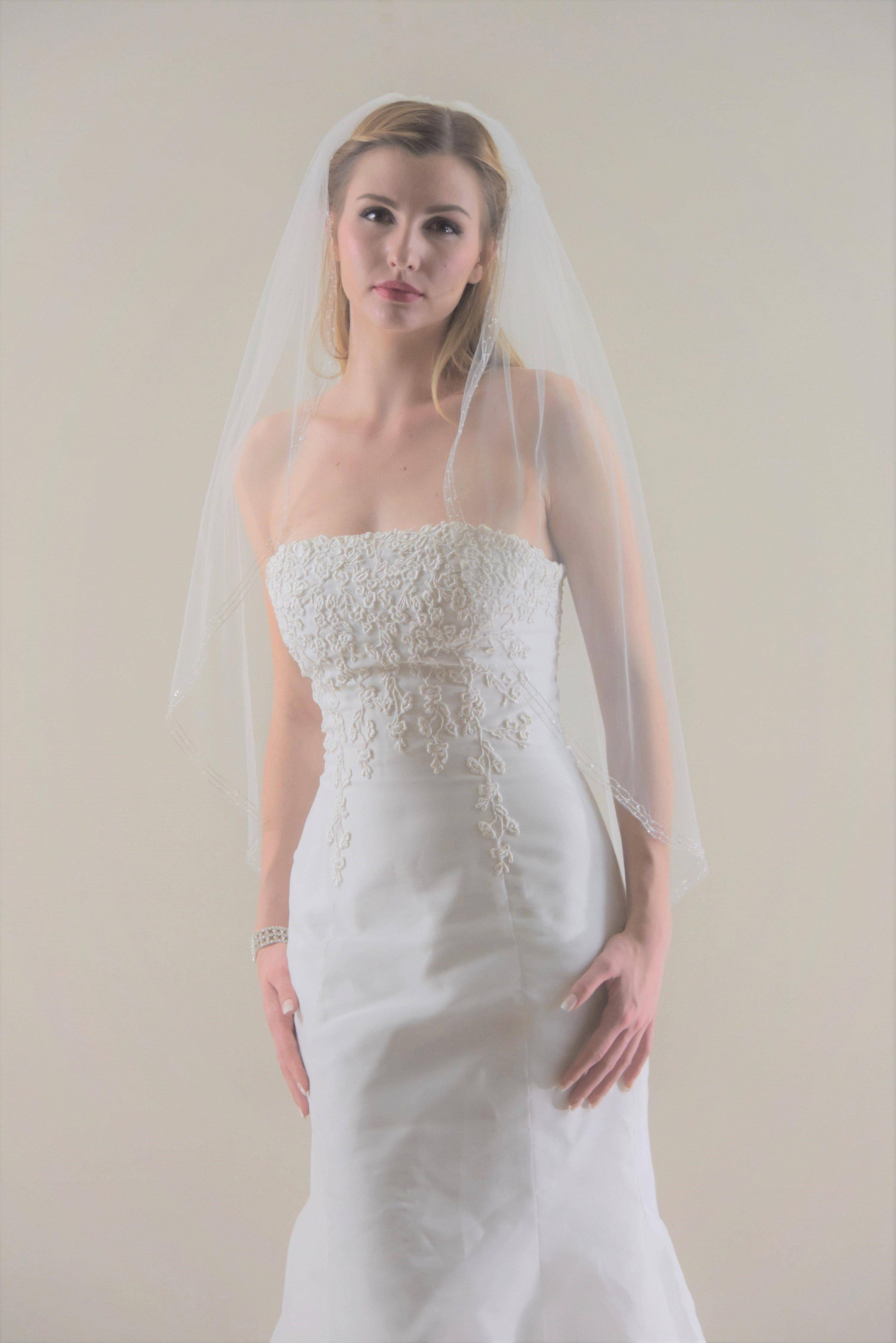 NEW MORILEE edged with beads and sequins fingertip length wedding veil in ivory Cathedral Length Lace Veil Beaded with Sequins - Morilee main image 2
