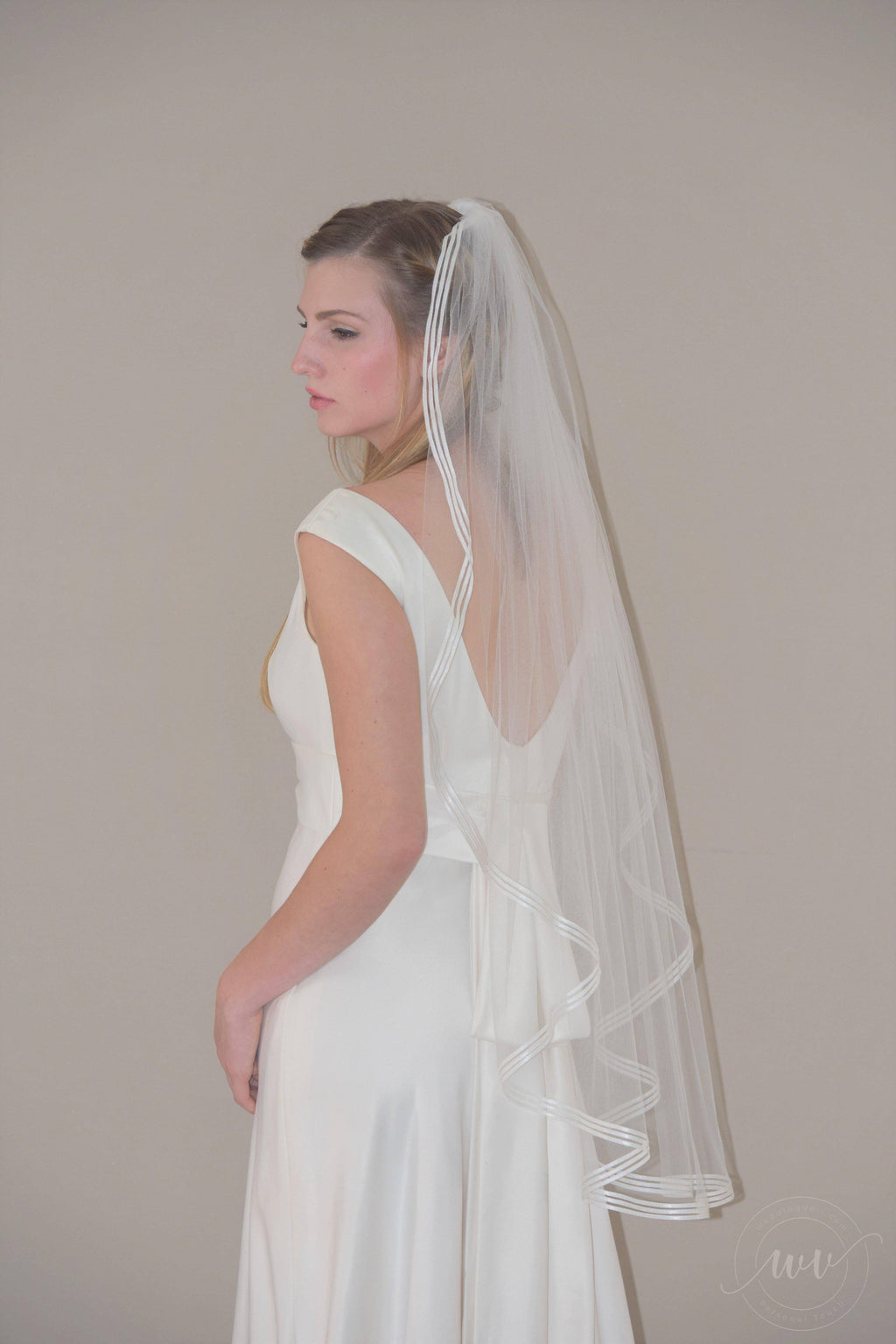 Fingertip Veil with Triple Ribbon Edge - WeddingVeil.com