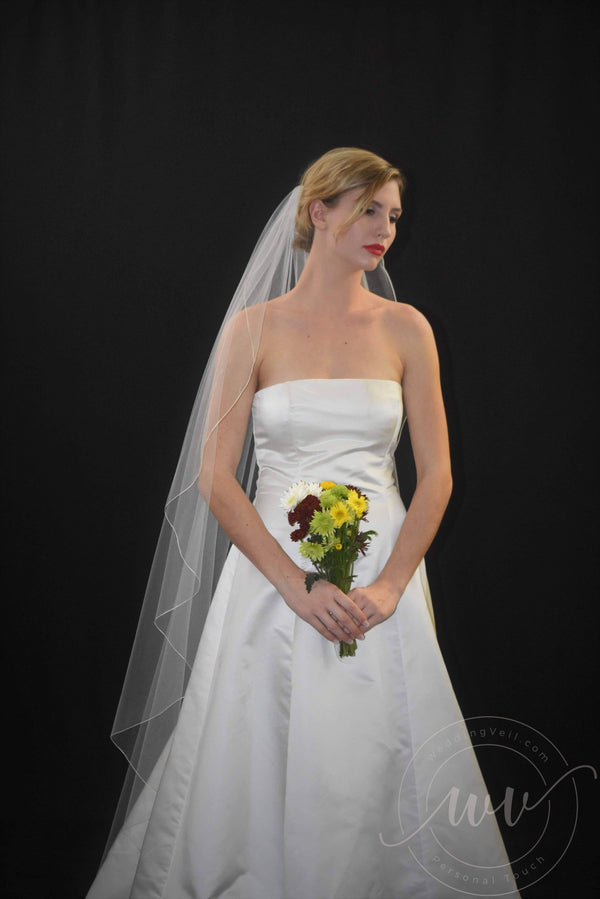 Floor Length Angel Cut Veil with Pencil Edge - WeddingVeil.com