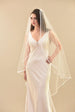 Mid Length Angel Cut Walking Veil with 1/4" Satin Trim - WeddingVeil.com