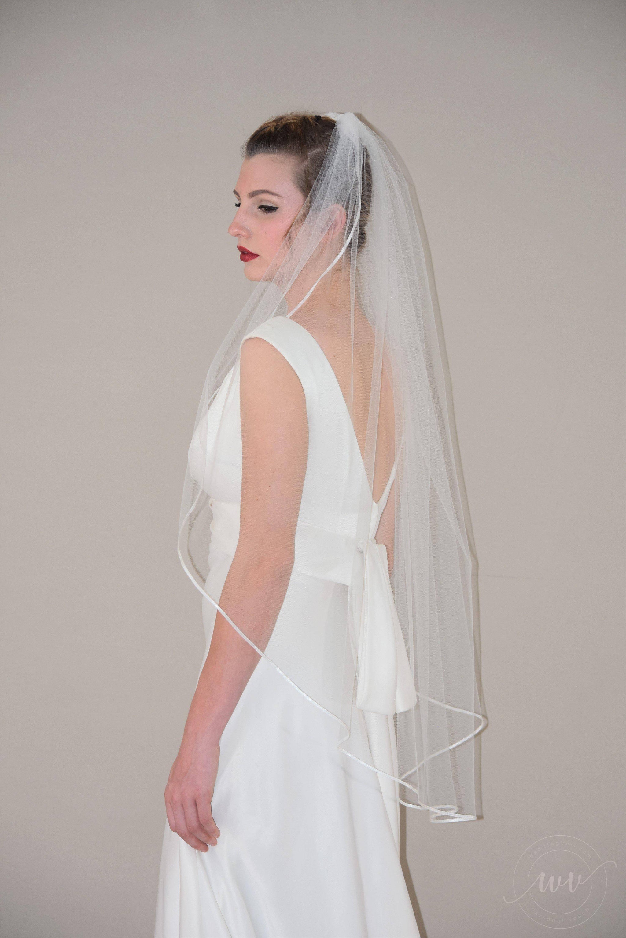 Sheer Fingertip Veil with Thin Satin Ribbon Edge 