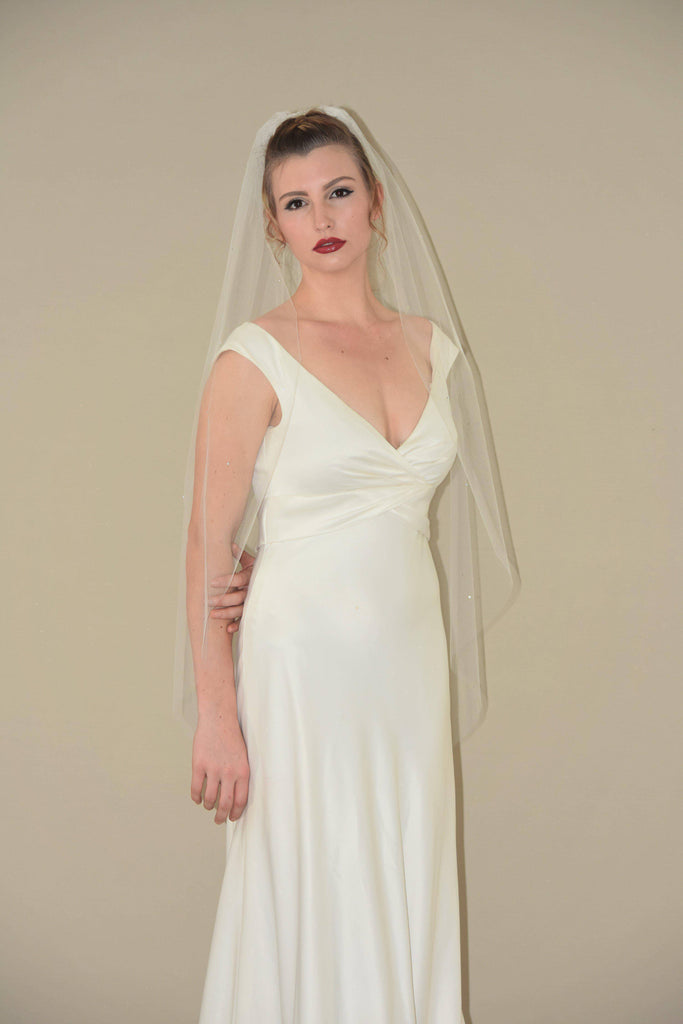 Sheer Mid Length Angel Cut Veil with Swarovski Crystals - WeddingVeil.com