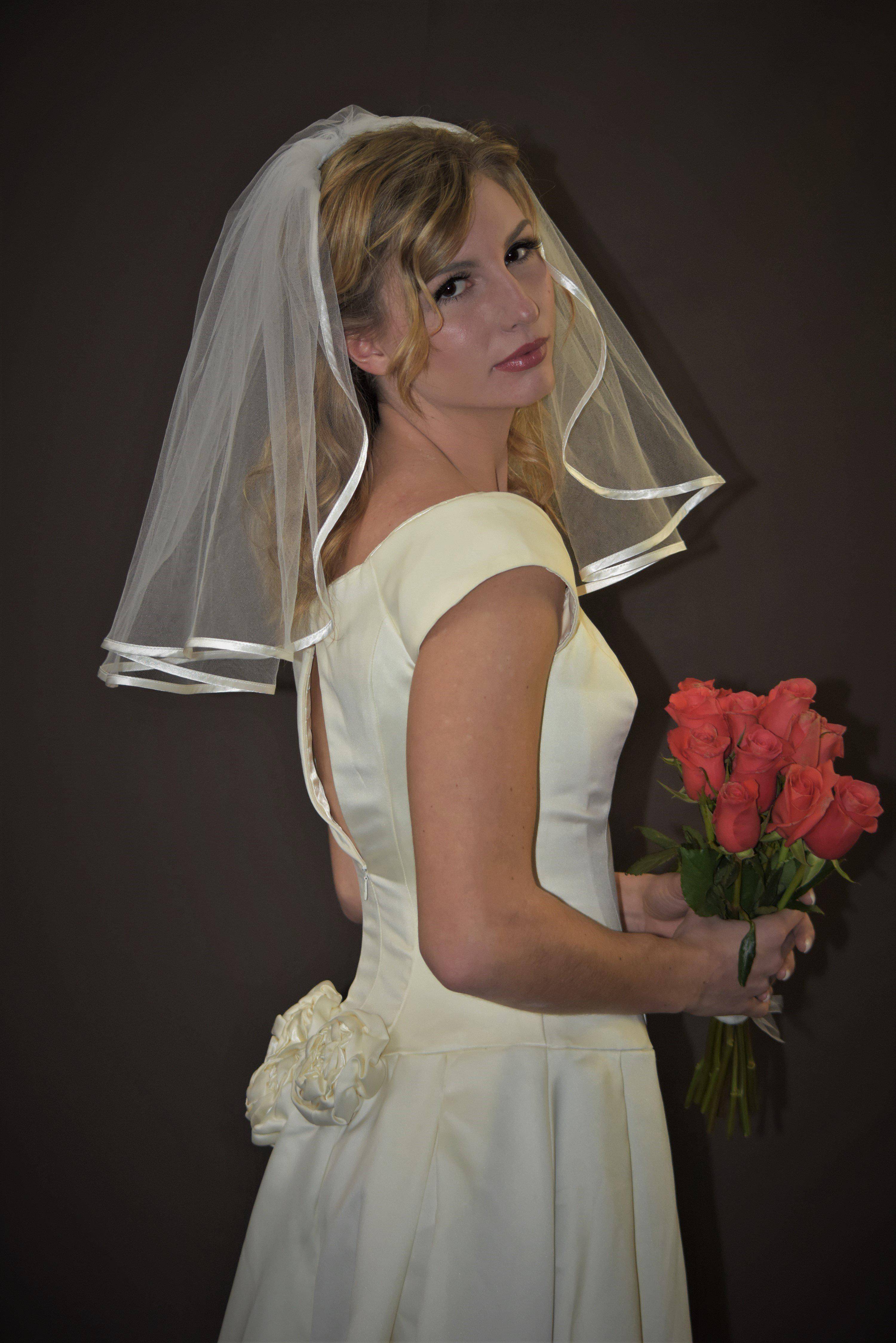 Classic Shoulder Length Full Volume Wedding Veil with Pencil Edge | WeddingVeil.com, Off-white / 22 inches (as pictured) Classic Shoulder Length Full Volume Wedding Veil with Pencil Edge | WeddingVeil.com, Off-white / 22 inches (as pictured)