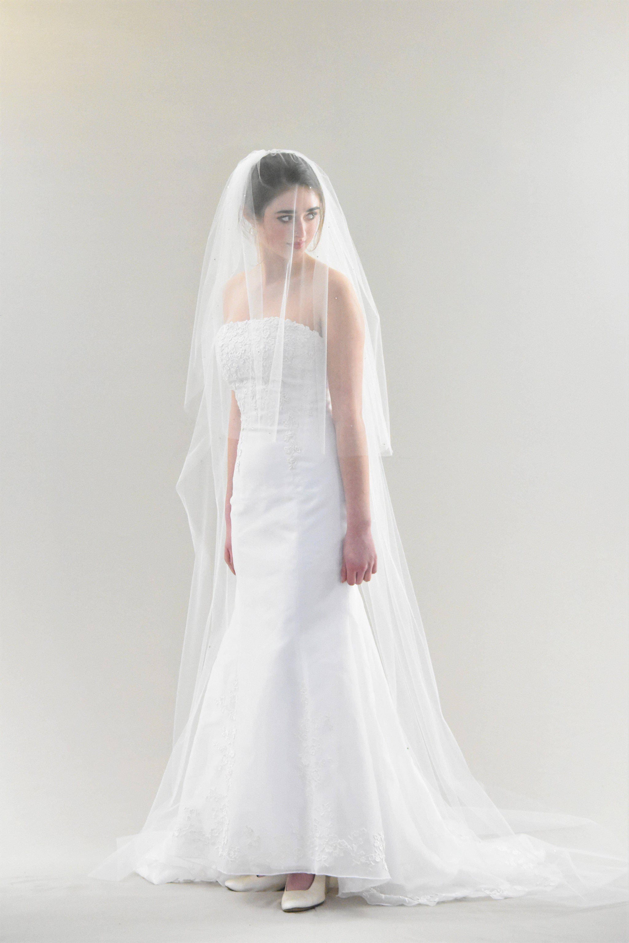 St Pucchi M1324-2 Diamond White Gold Cathedral Wedding Bridal Veil Diamond White Italian Silk Drop Wedding Veil, Cathedral Veil  main image 2