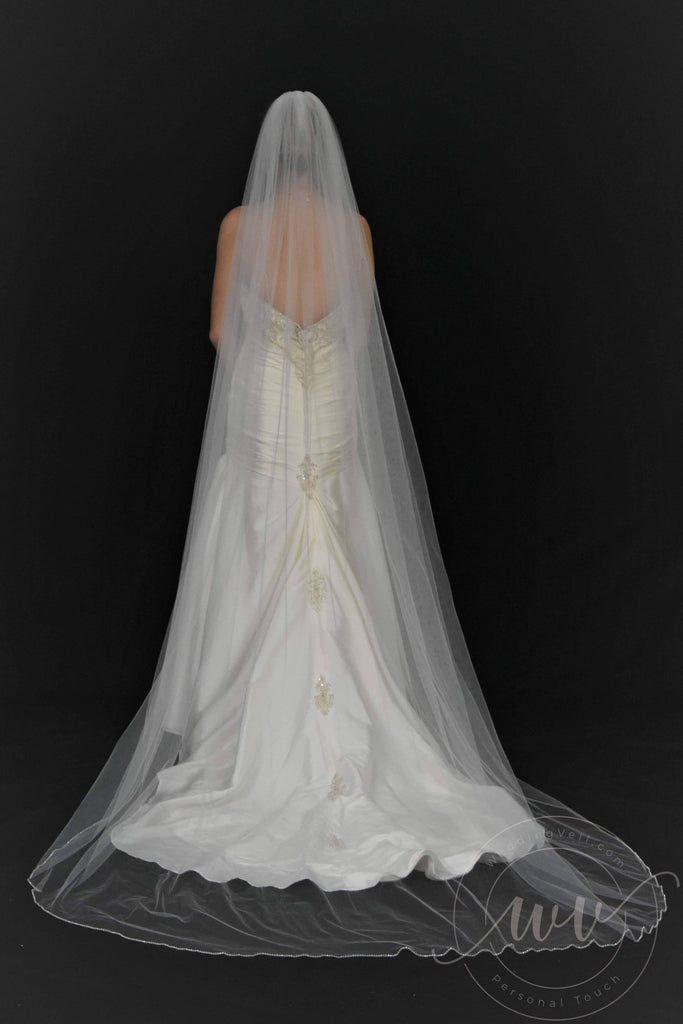 Sparkly Cathedral Wedding Veil with Rhinestone Edging - WeddingVeil.com