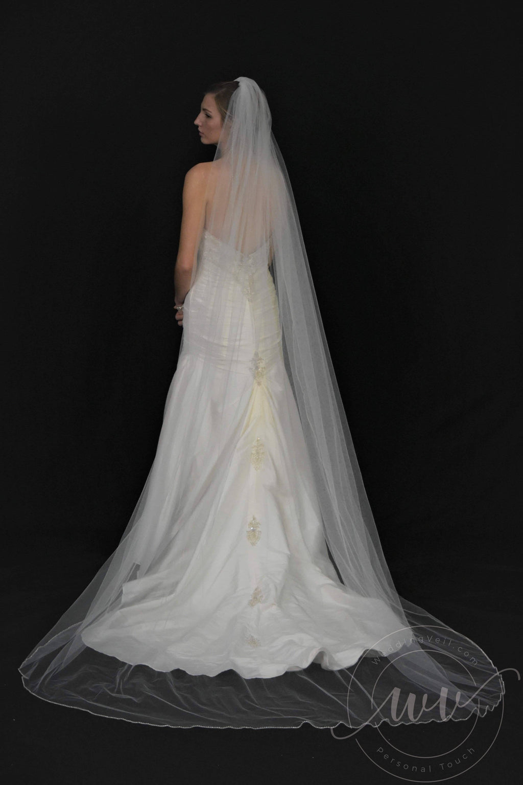 Sparkly Cathedral Wedding Veil with Rhinestone Edging - WeddingVeil.com