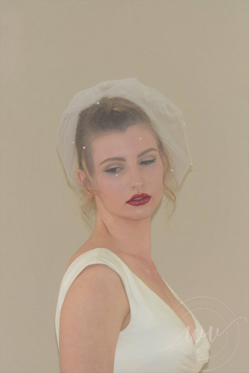 Tulle Birdcage Veil with Pearls