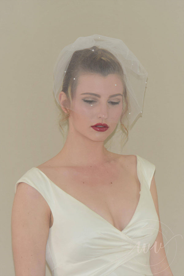 Tulle Birdcage Veil with Pearls - WeddingVeil.com