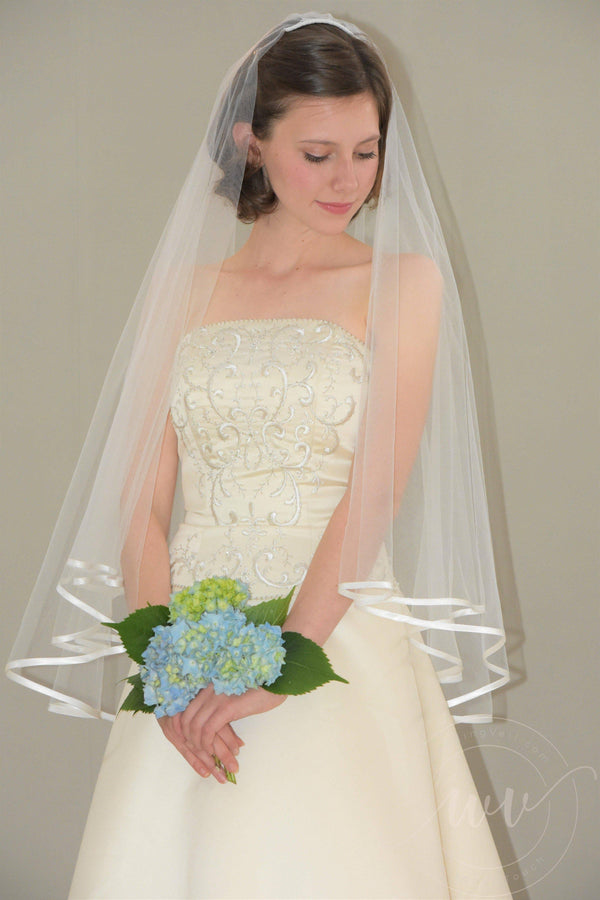 Two Tier 30"/34" Circle Veil with Satin Edge - WeddingVeil.com