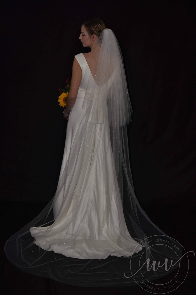 Two Tier Cathedral Veil Scattered with Swarovski Crystals - WeddingVeil.com