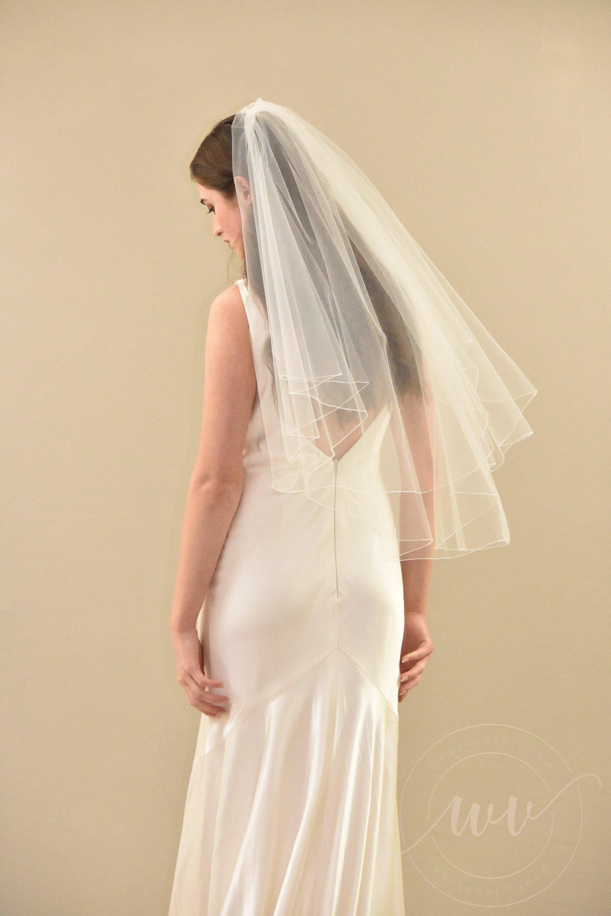 2-layer pencil edge veil - bridal minimalist Light Ivory Veil – Soft Italian Tulle Pencil Edge Veil  main image 2