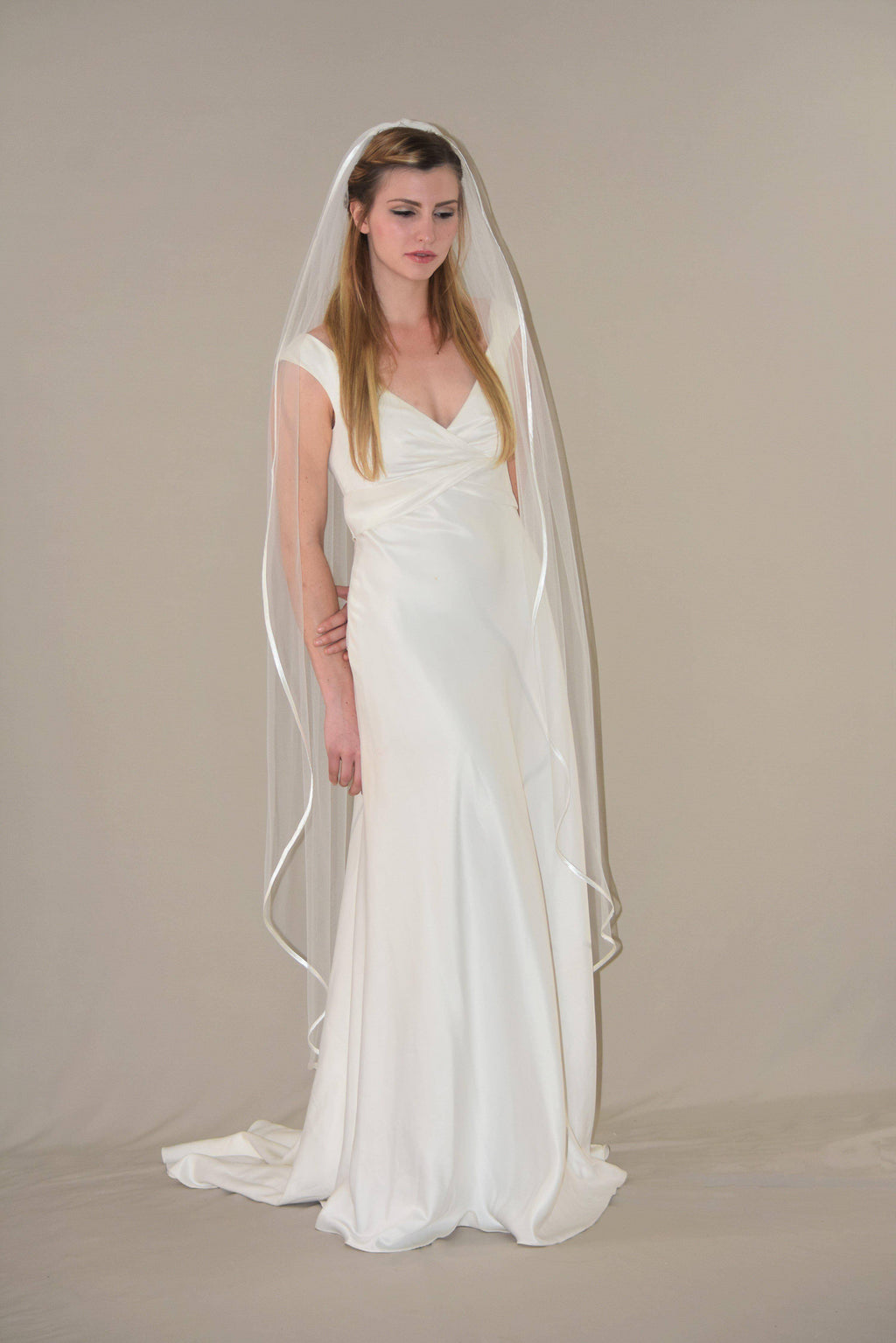 Waltz Length Veil with 1/4" Satin Edge - WeddingVeil.com